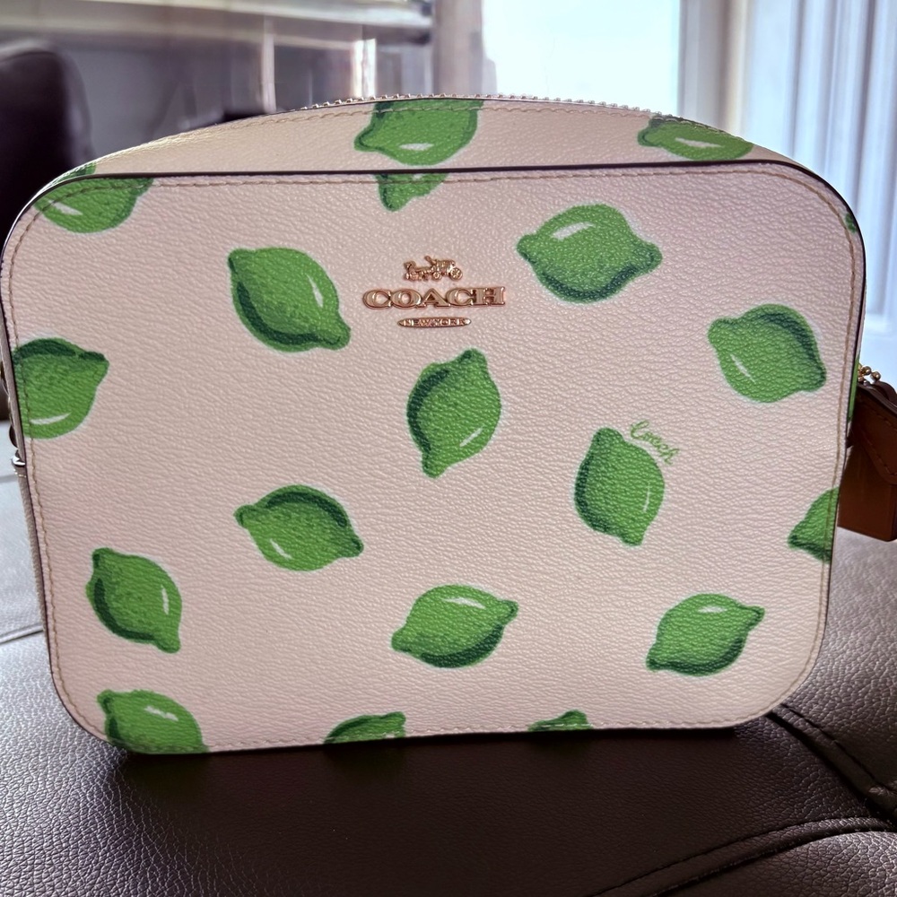 Coach White and Green Crossbody Bag with Lime Pattern